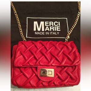 Mercy Marie Genuine Leather Red Quilted Chain Bag